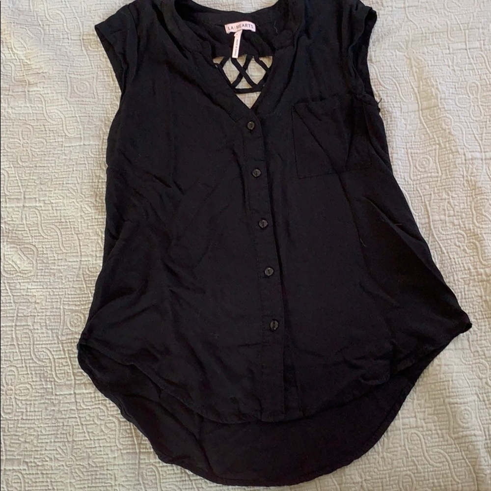 Black button down with open back
